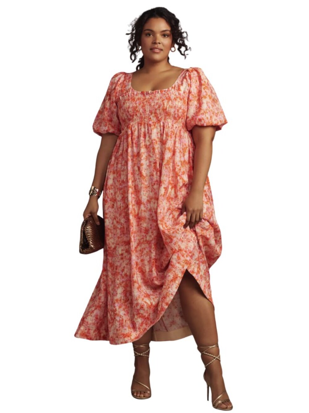 By Anthropologie Short-Sleeve Smocked Babydoll Midi Dress
